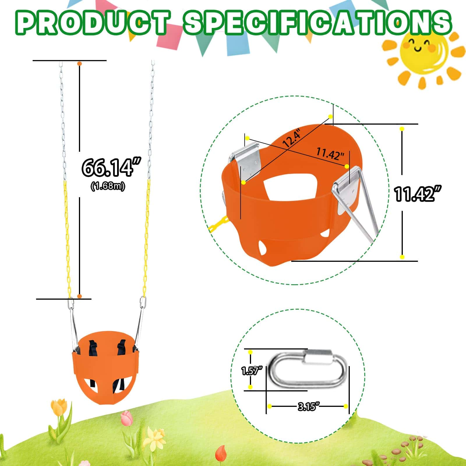 Asiento de columpio con respaldo alto para niños pequeños - Imagen 3