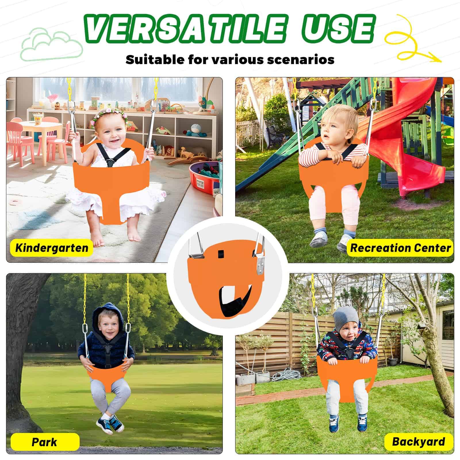 Asiento de columpio con respaldo alto para niños pequeños - Imagen 8