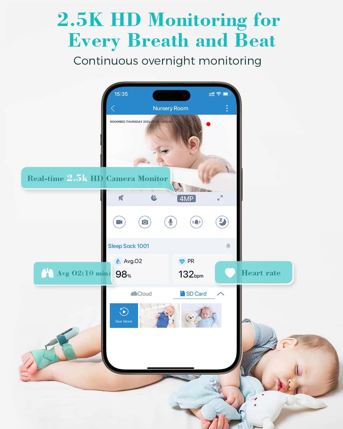Monitor de bebé Babytone - Calcetín de sueño inteligente y - Imagen 3