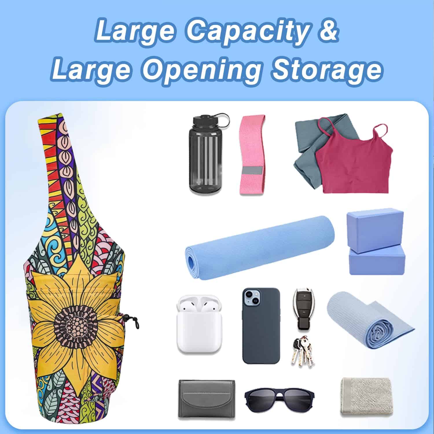 Bolso para tapete de yoga - Bolso grande con -Girasol - Imagen 6