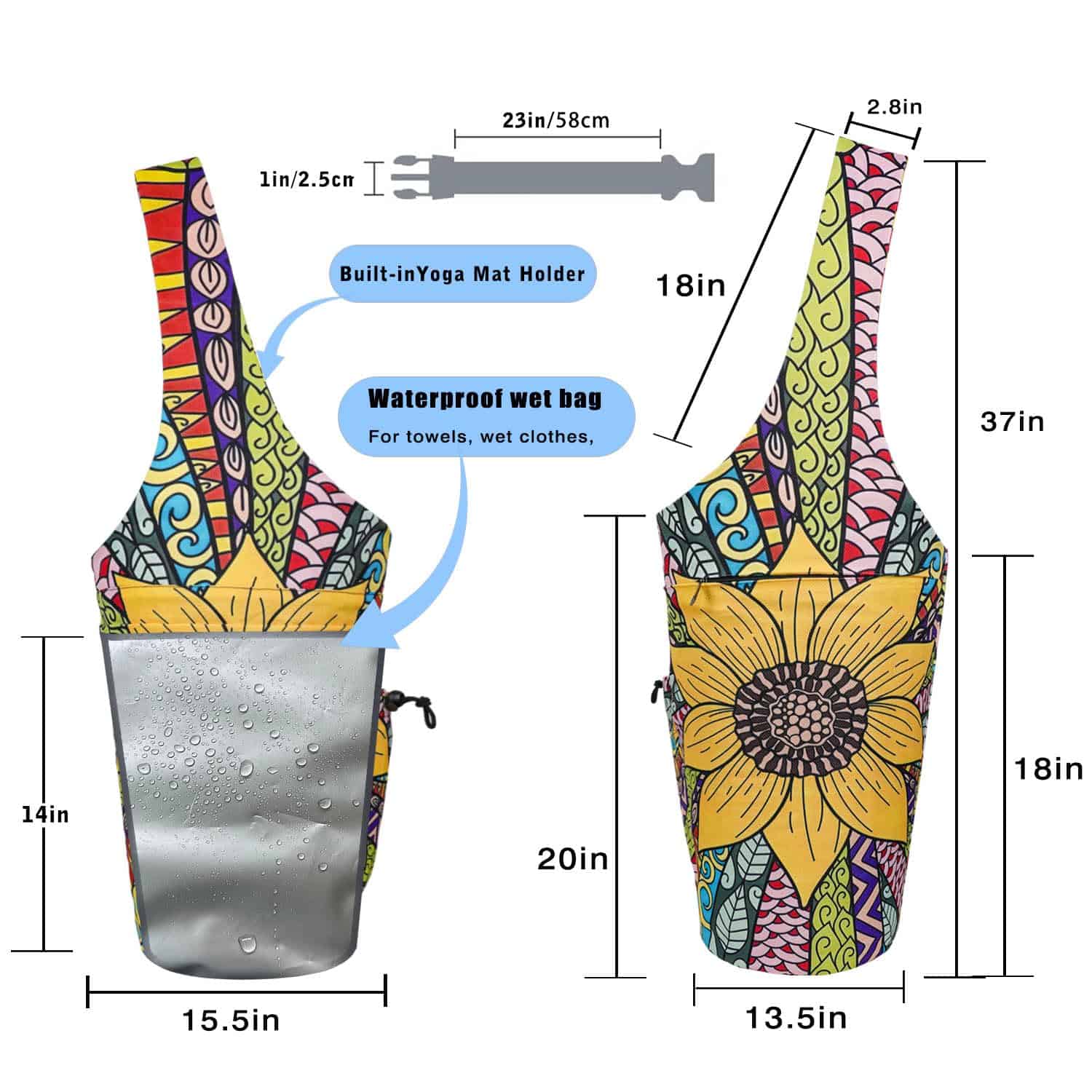 Bolso para tapete de yoga - Bolso grande con -Girasol - Imagen 4