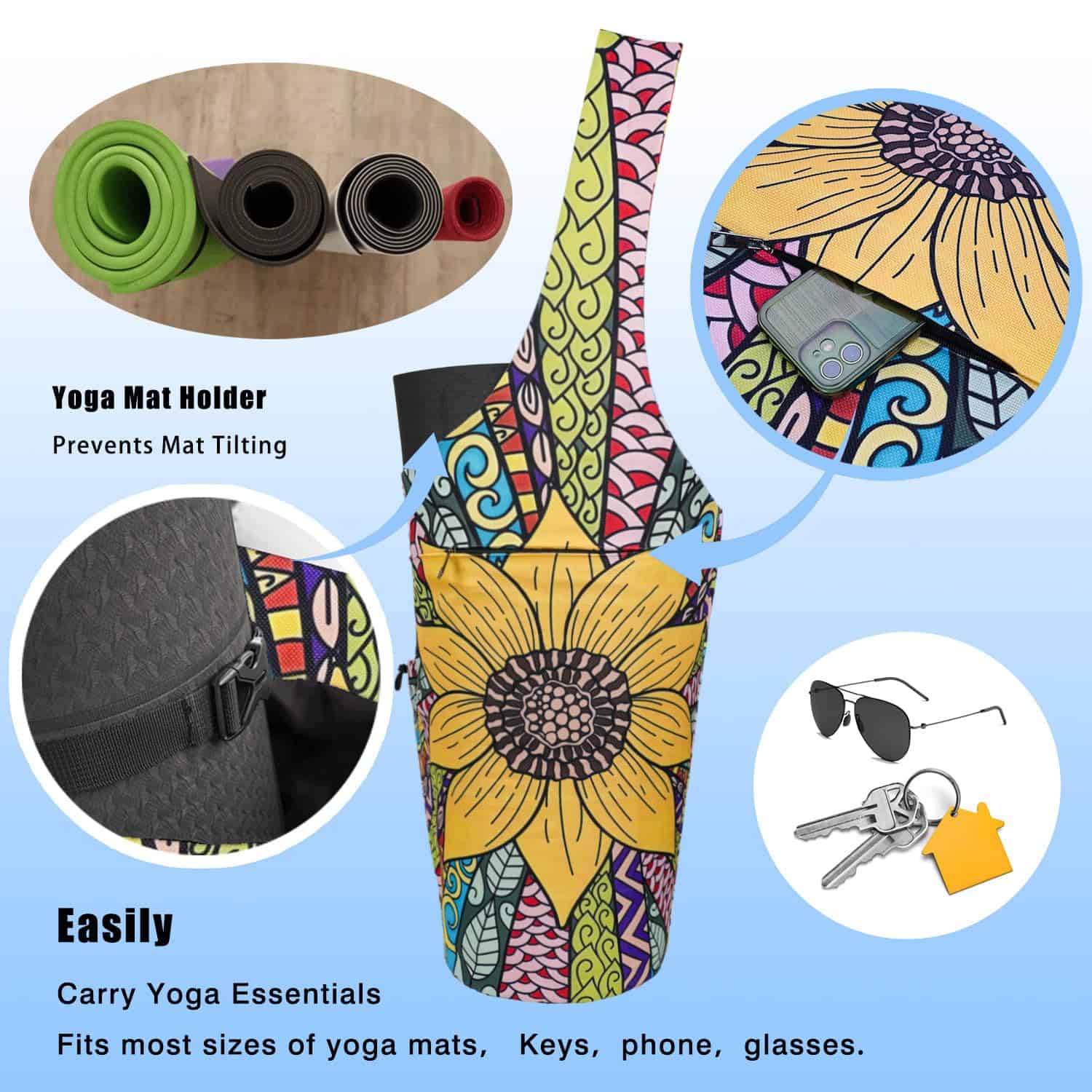 Bolso para tapete de yoga - Bolso grande con -Girasol - Imagen 7