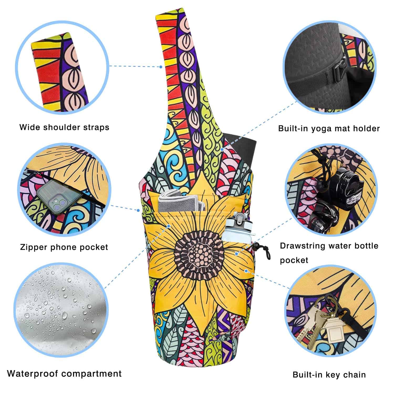 Bolso para tapete de yoga - Bolso grande con -Girasol - Imagen 3