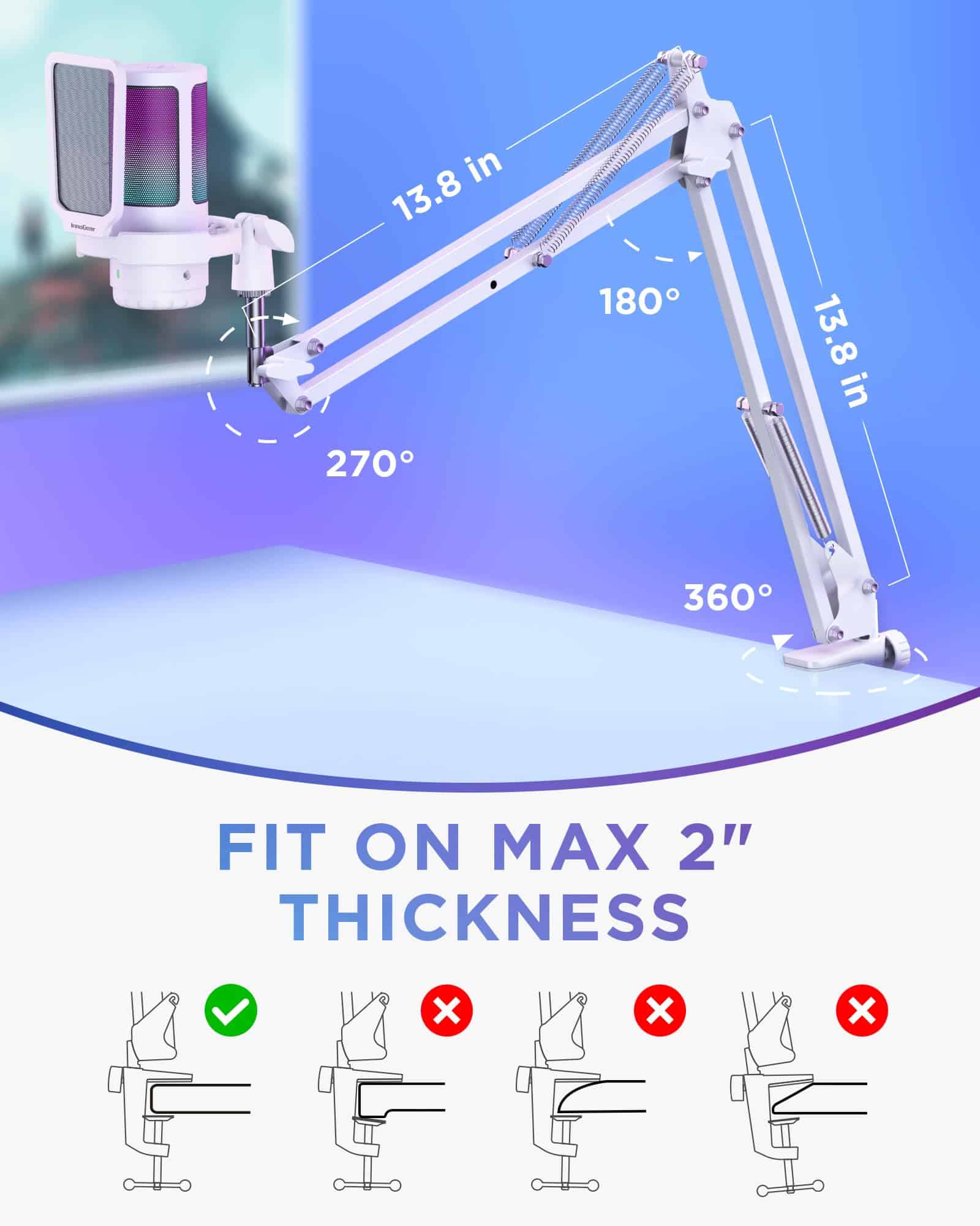 Micrófono USB InnoGear para Gaming, Cancelación de Ruido, - Imagen 8