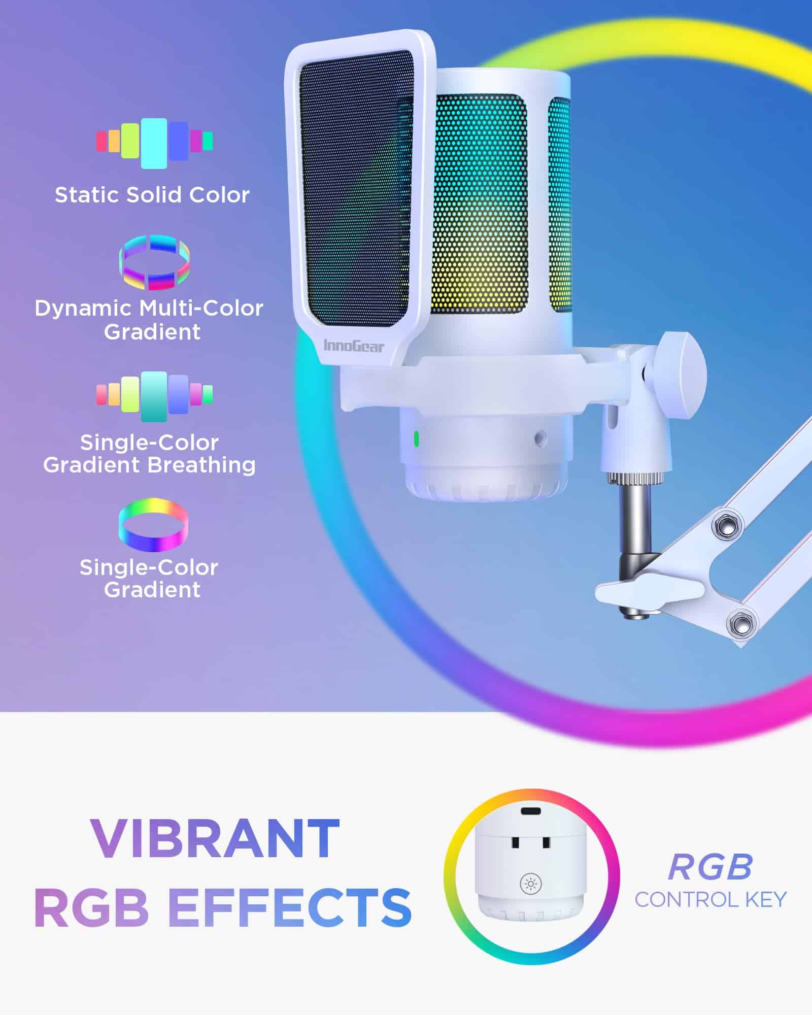 Micrófono USB InnoGear para Gaming, Cancelación de Ruido, - Imagen 5