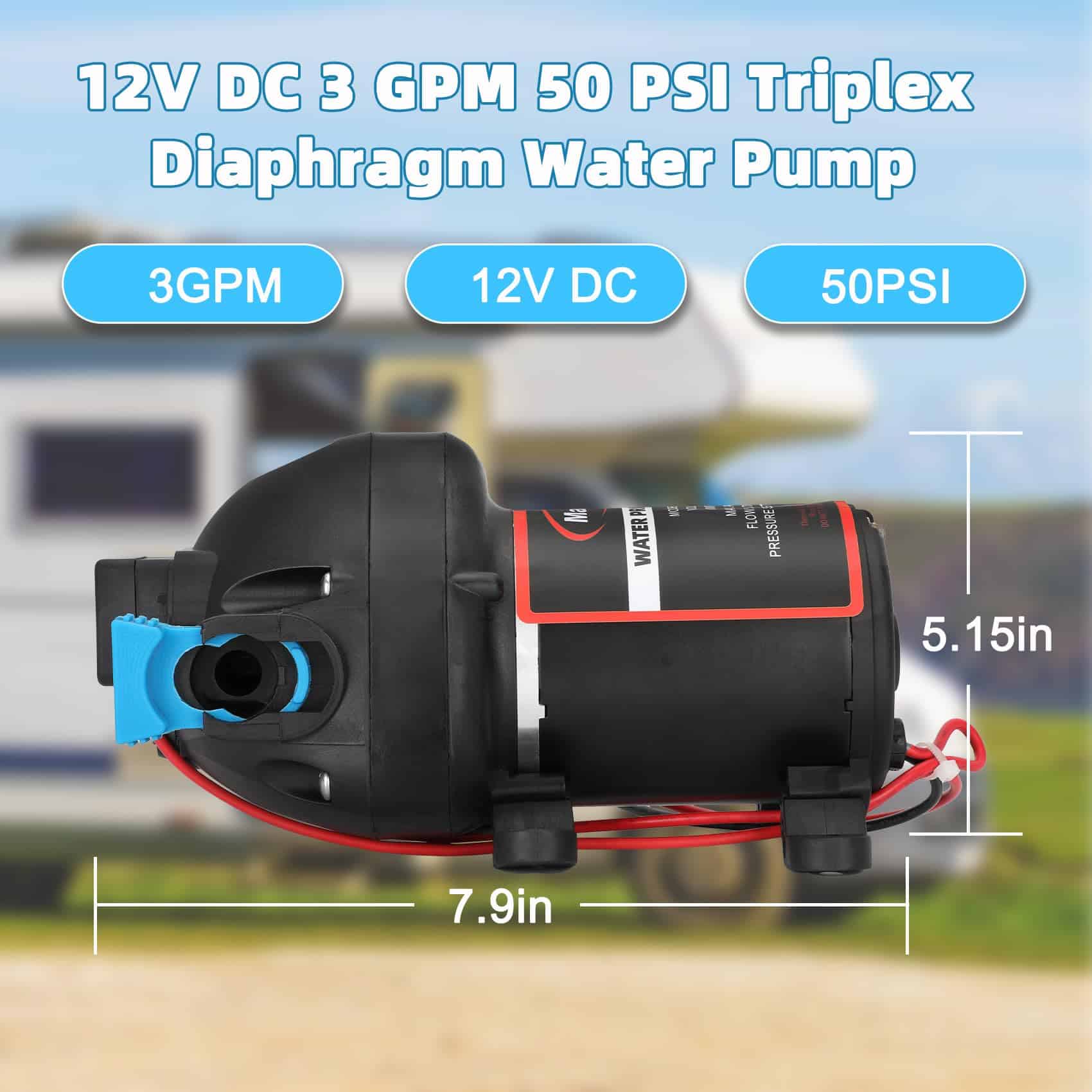 Bomba de Agua Fresca para RV, Bomba de Agua de 12V DC, - Imagen 6