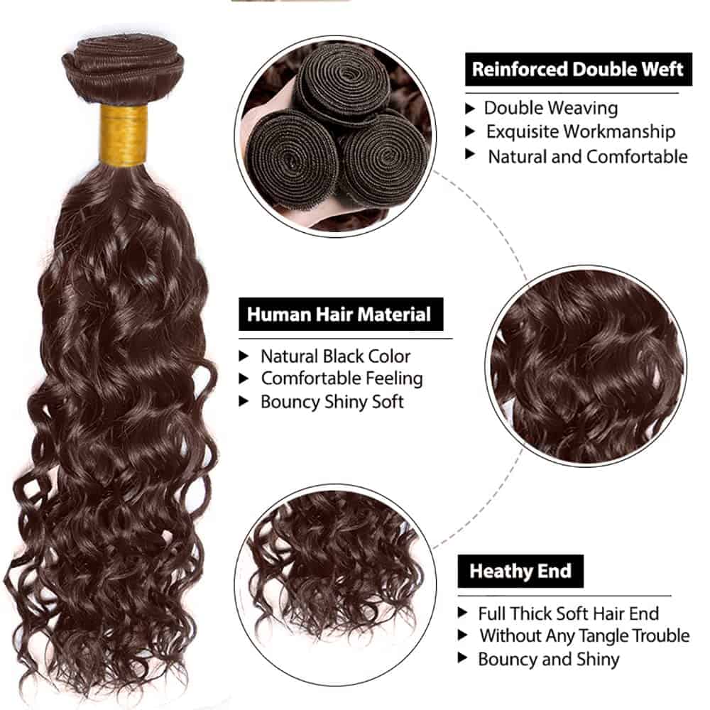 #4 Brown Bundles de Cabello Humano ondulado en agua 26 - Imagen 4