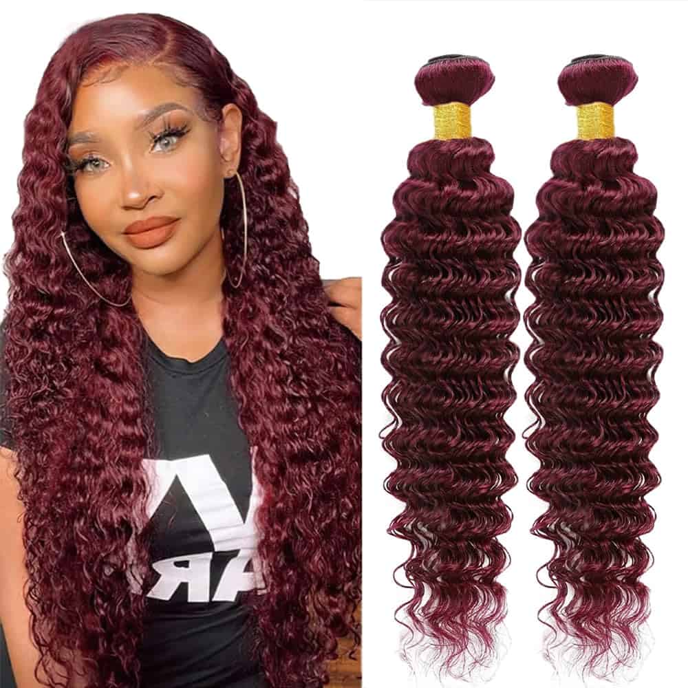 Paquetes de Cabello Humano Ondas Profundas 99j Borgoña