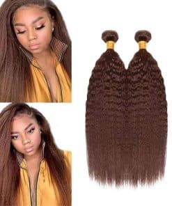 #4 Brown Bundles Cabello Humano Kinky Straight Bundles 26