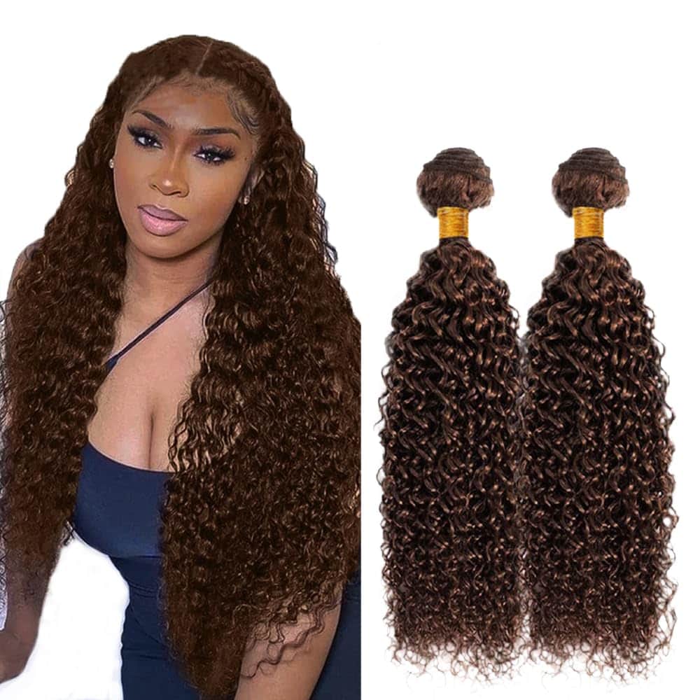 #4 Brown Bundles Rizados de Cabello Humano 24 26 Pulgadas
