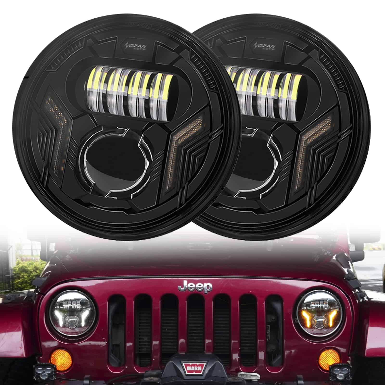 Faros LED redondos de 7 pulgadas SINLIRU JK con luz alta y