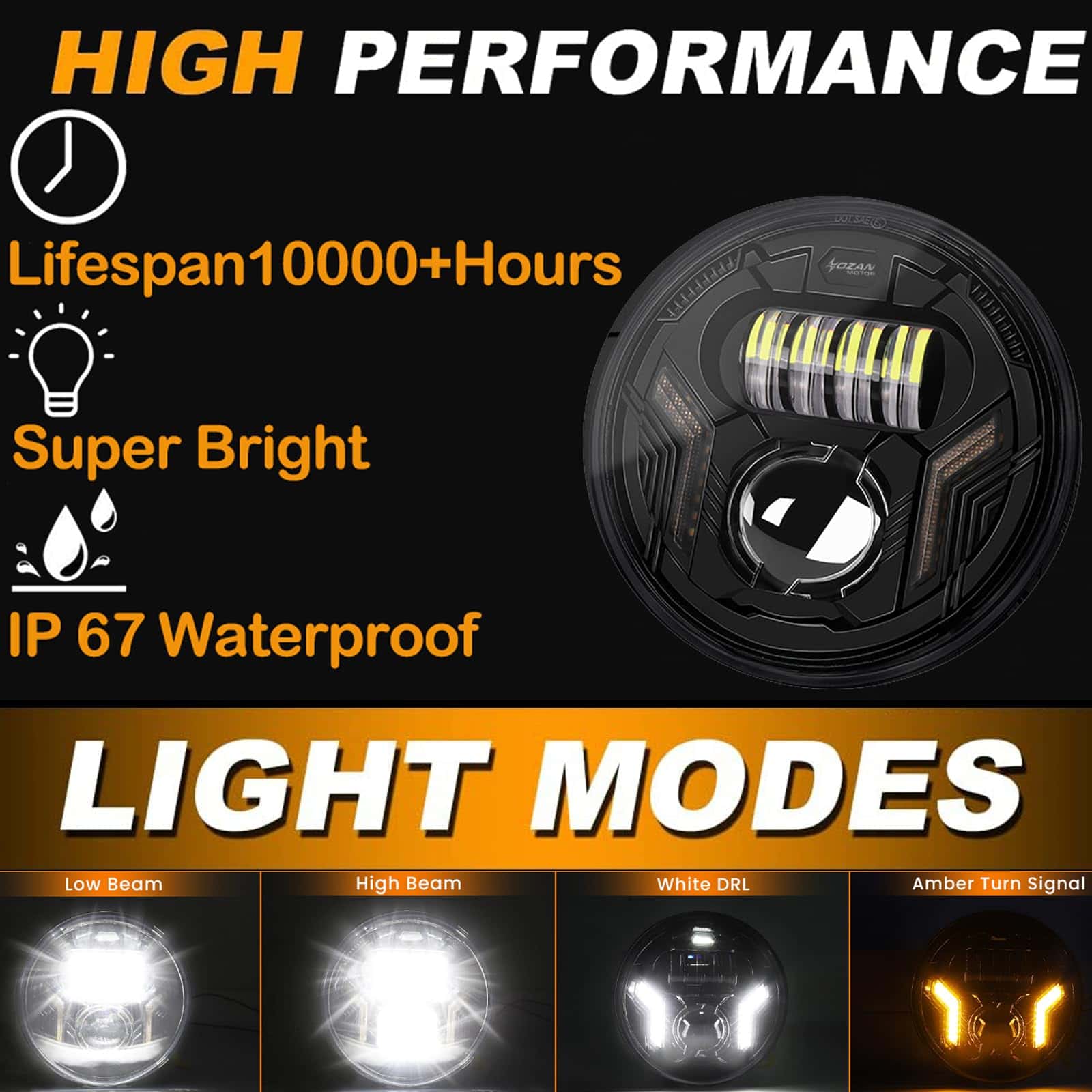 Faros LED redondos de 7 pulgadas SINLIRU JK con luz alta y - Imagen 4