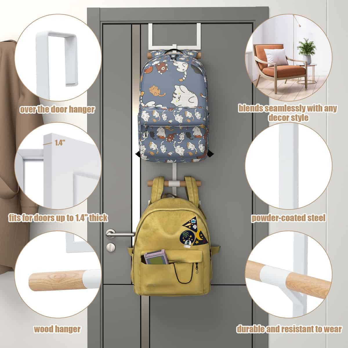 Organizador de Mochilas de 2 Niveles para Puerta de Armario - Imagen 7