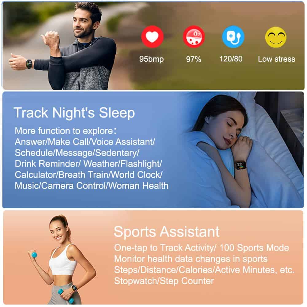 Jawploy Fitness Tracker Smart Watch (Responder/Hacer - Imagen 3