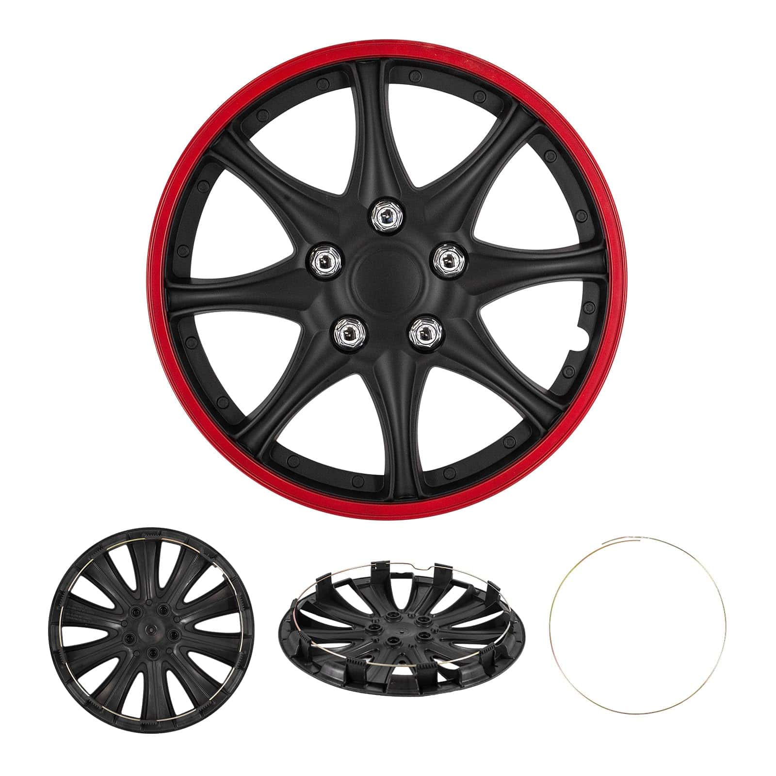 Set de 4 Tapacubos Cobra-Tek JDM Negro Rojo Universal para
