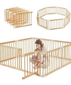 Corralito de Juegos para Bebés de Madera con Puerta Grande,