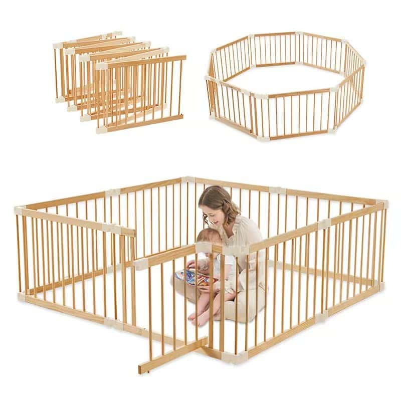Corralito de Juegos para Bebés de Madera con Puerta Grande,