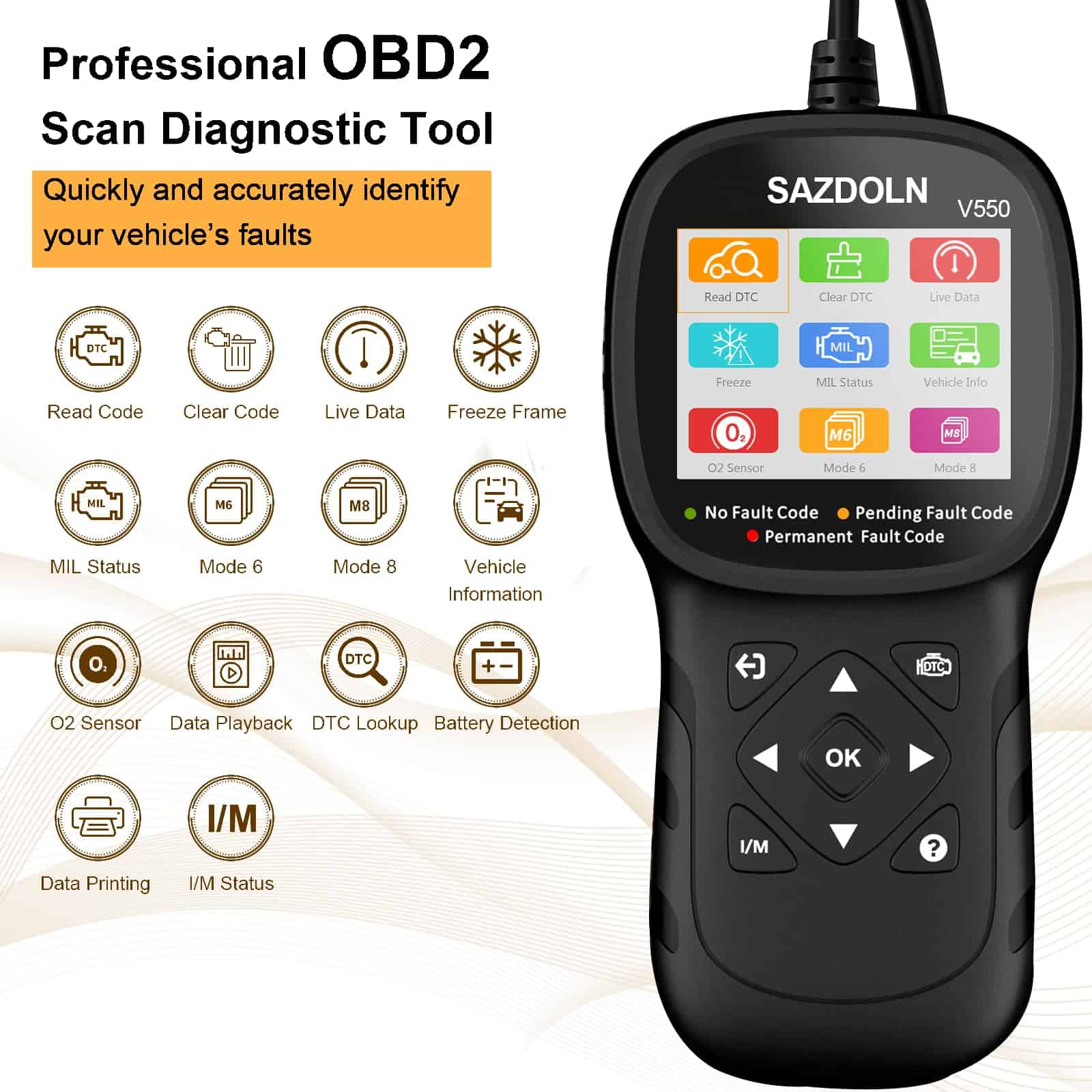 SAZDOLN V550 OBD2-Scanner, Herramienta de Diagnóstico para - Imagen 4
