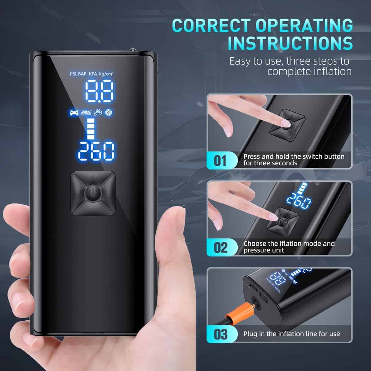 Compresor de aire portátil para neumáticos, 150PSI y - Imagen 3