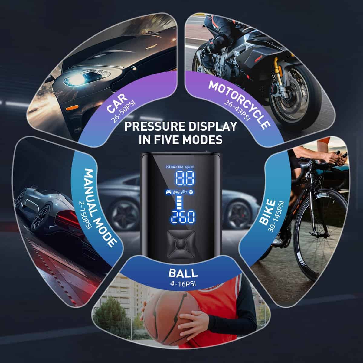 Compresor de aire portátil para neumáticos, 150PSI y - Imagen 8