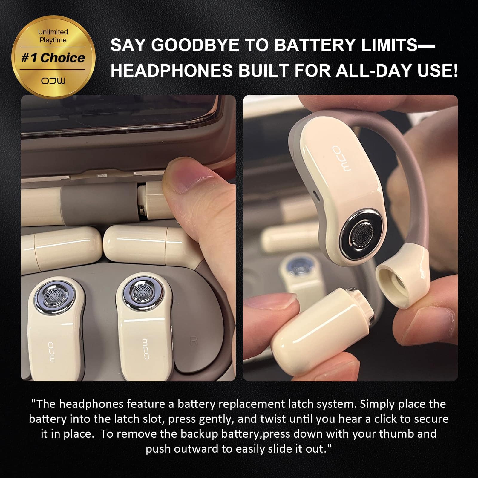 Audífonos de oído abierto OJW con ganchos para la oreja, - Imagen 7