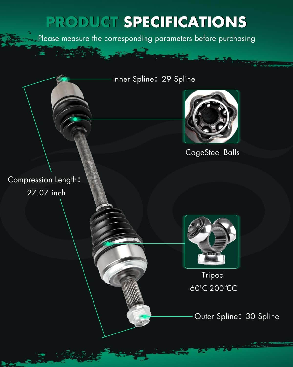 Eje de árbol de transmisión delantero izquierdo SCITOO para - Imagen 6
