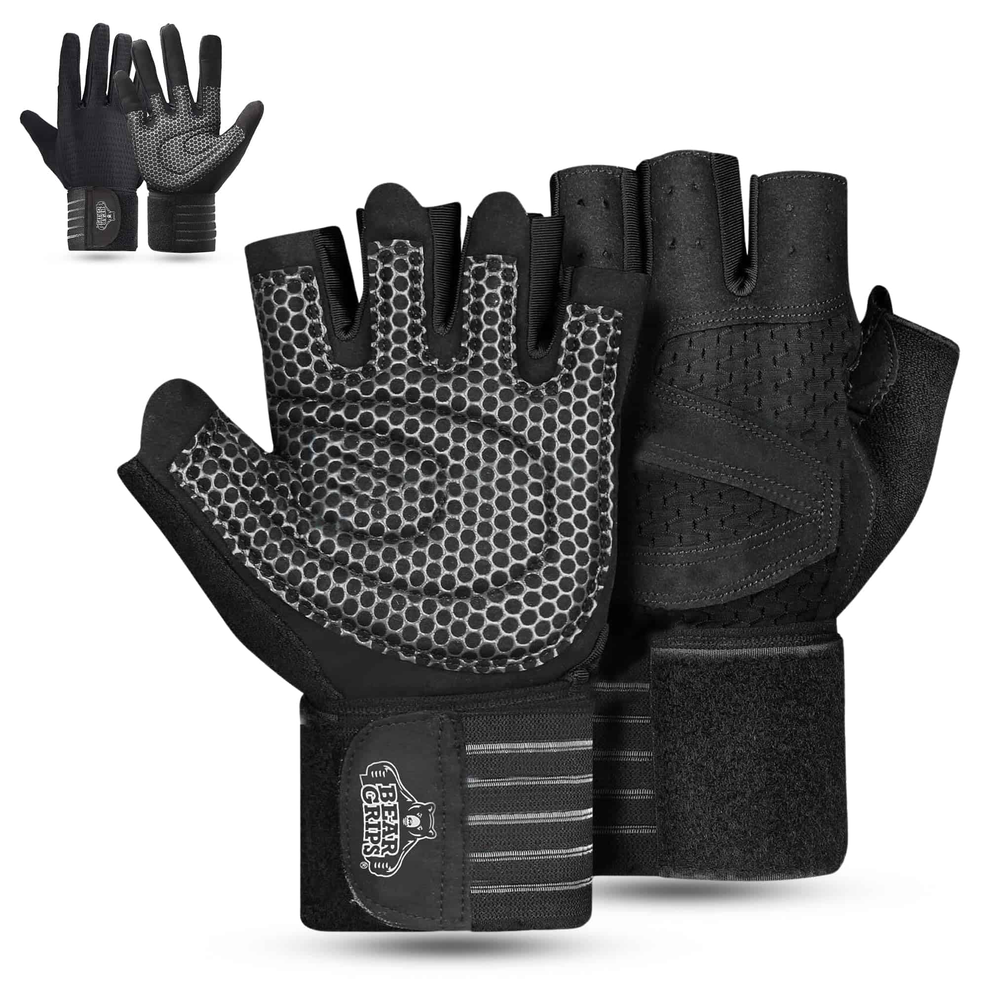 Guantes de levantamiento de pesas Bear Grips -Negro-Medio De