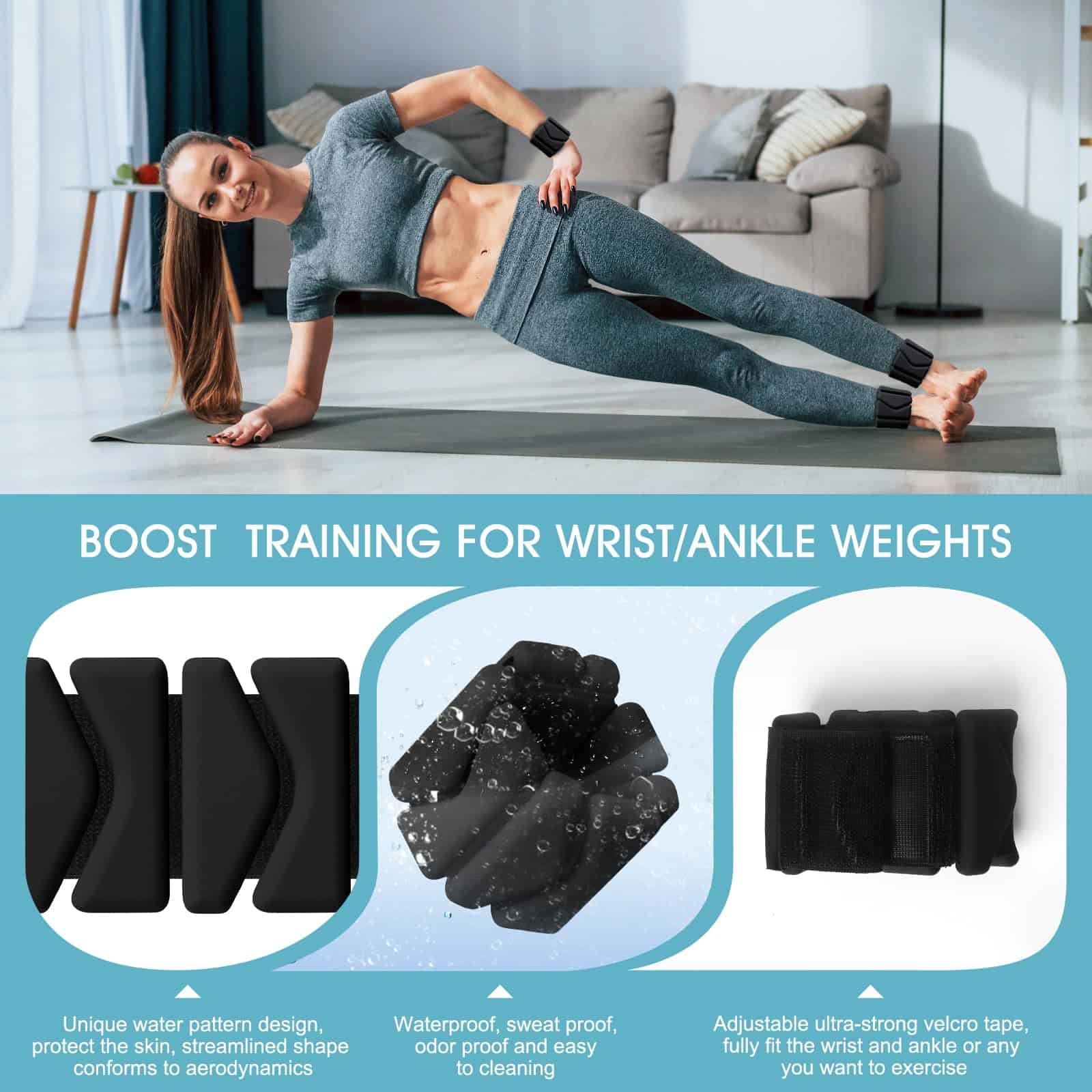 Pesas de muñeca, pesas de muñeca y tobillo -Negro - Imagen 4