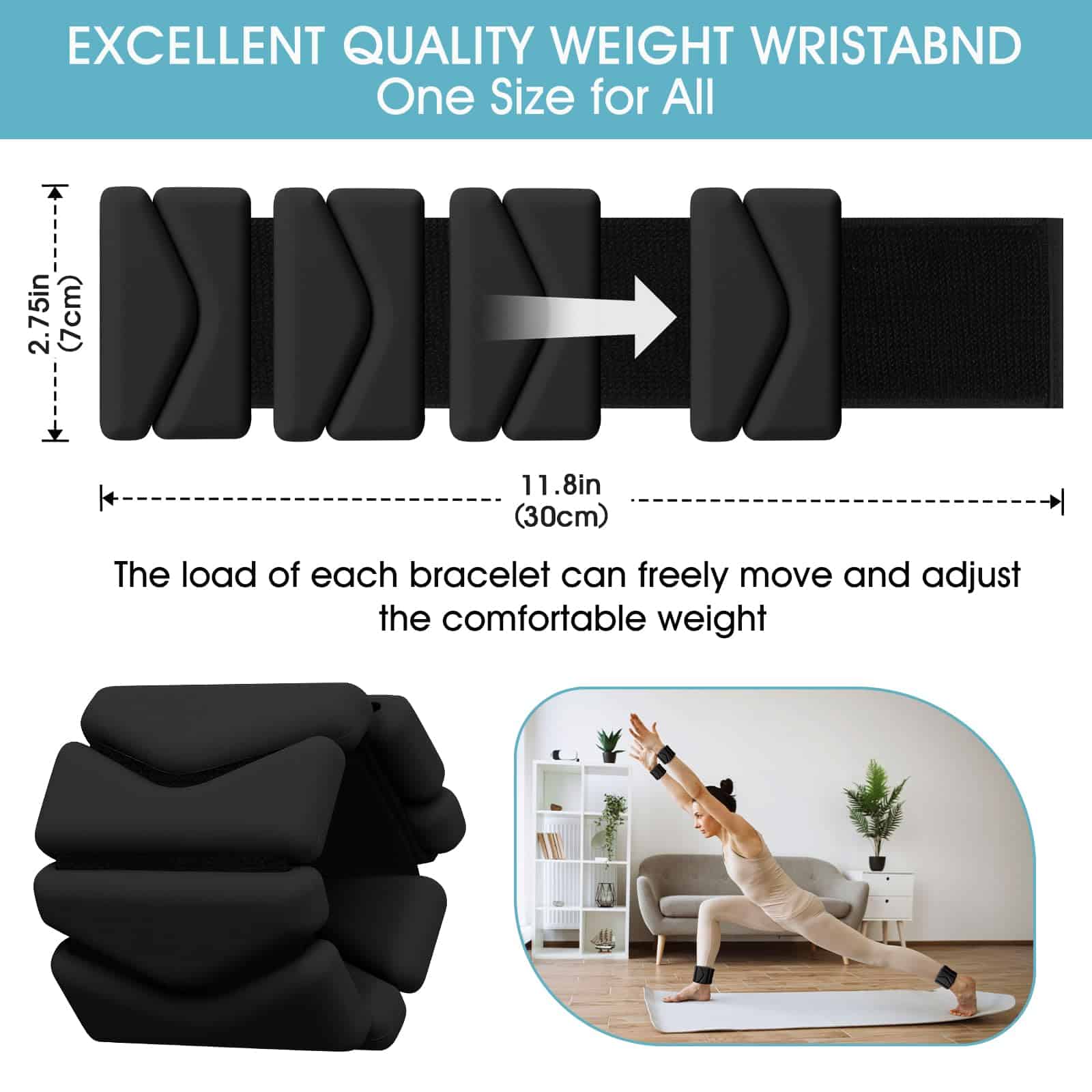 Pesas de muñeca, pesas de muñeca y tobillo -Negro - Imagen 3