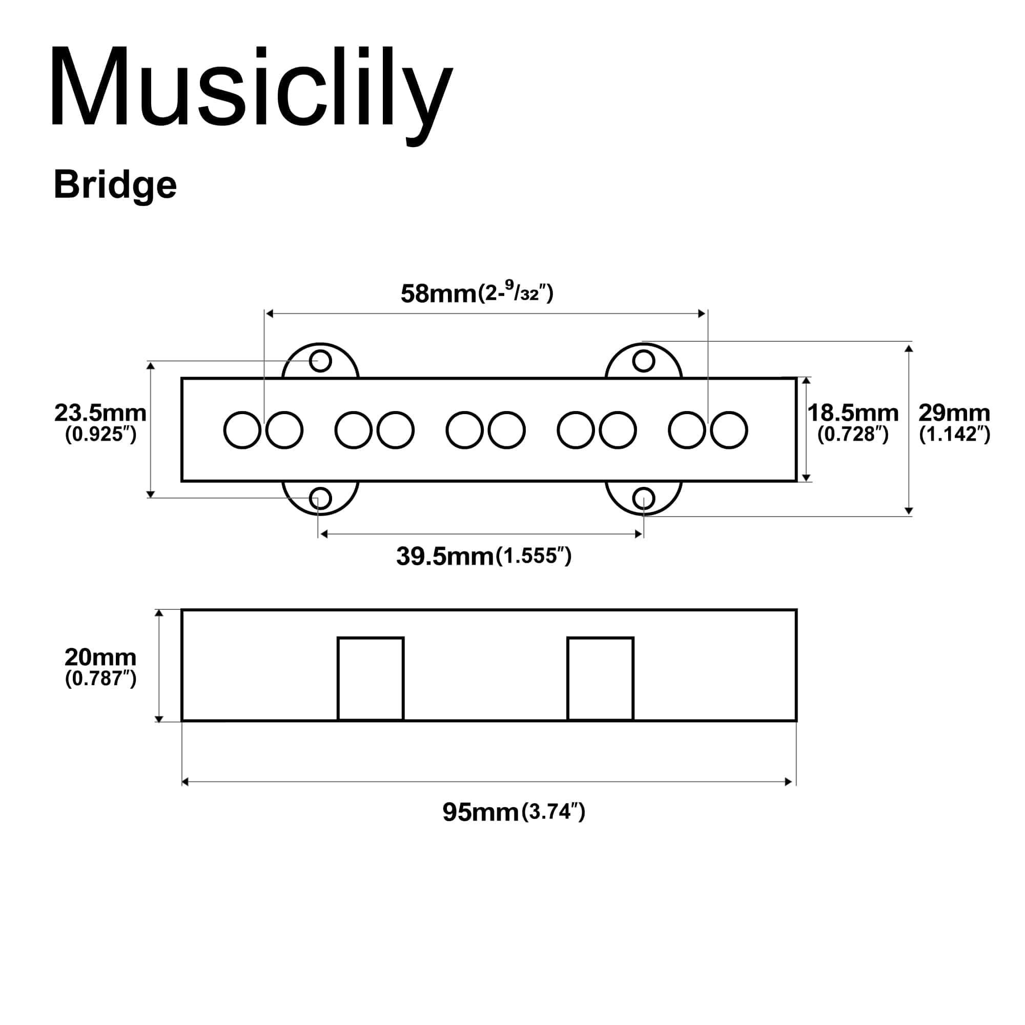 Pastilla de puente individual Musiclily Pro JB-70S Alnico - Imagen 3