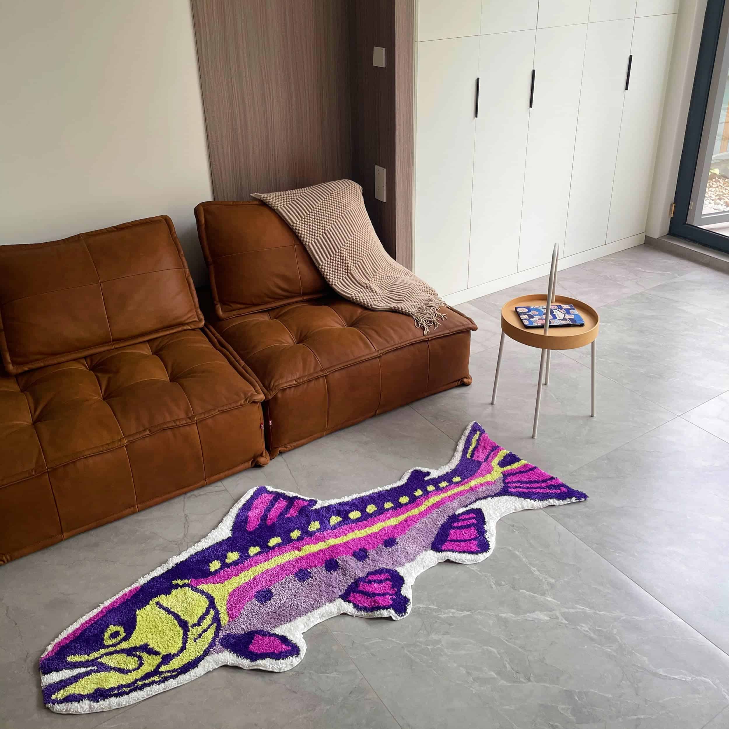 Tapete de área con diseño de peces abstractos vibrantes
