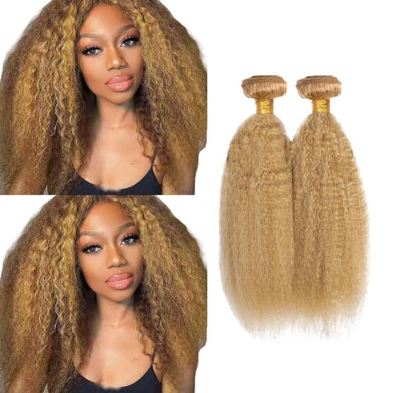 #27 Mechones de Cabello Humano Rizado Lacio Bundeles 24 26