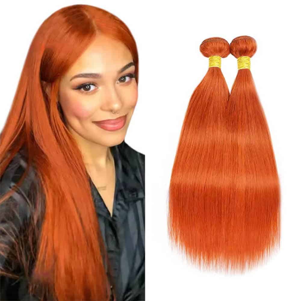 #350 Paquetes de Cabello Humano Liso Color Naranja 30 32