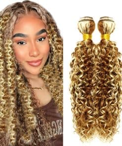 Mechones de cabello humano ondulado en agua de color rubio