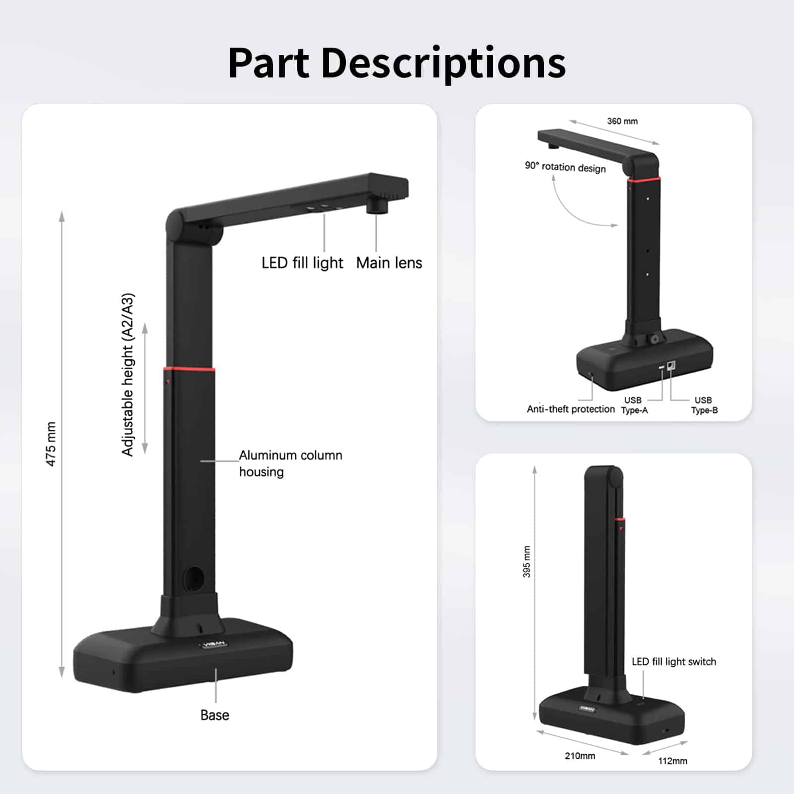 Escáner de Documentos VIISAN - Cámara de Documentos USB con - Imagen 8