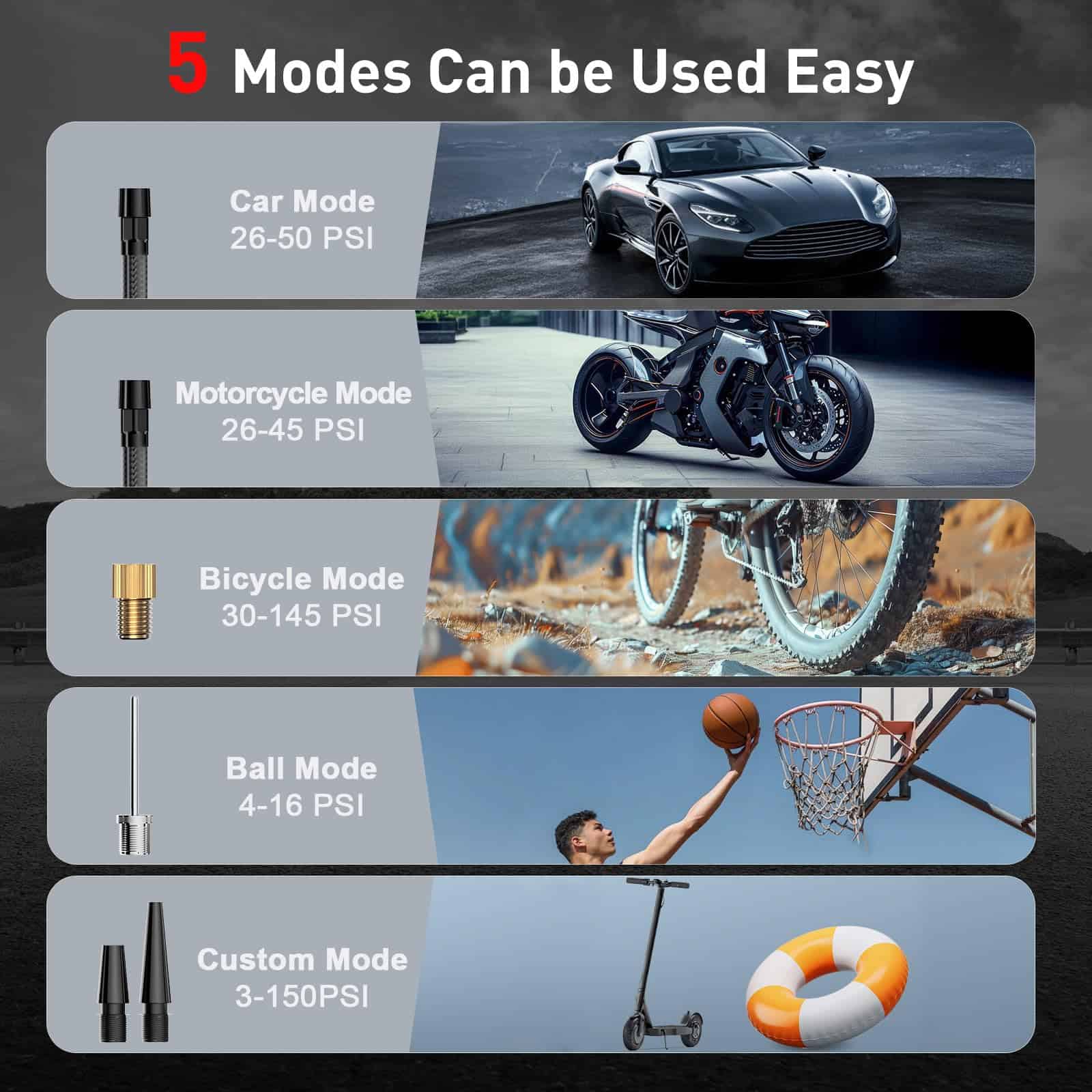 Inflador de neumáticos - Compresor de aire portátil - Bomba - Imagen 5