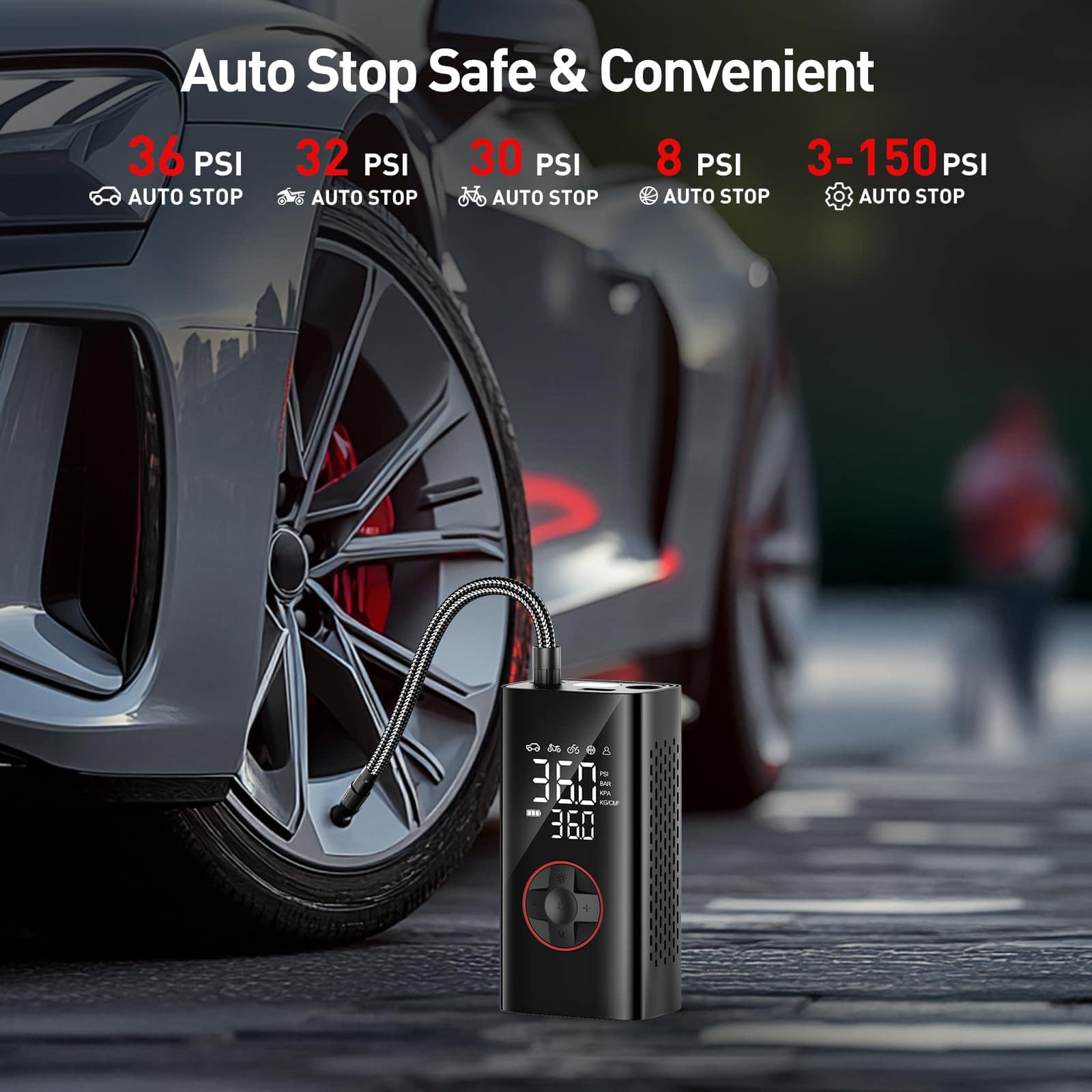 Inflador de neumáticos - Compresor de aire portátil - Bomba - Imagen 8