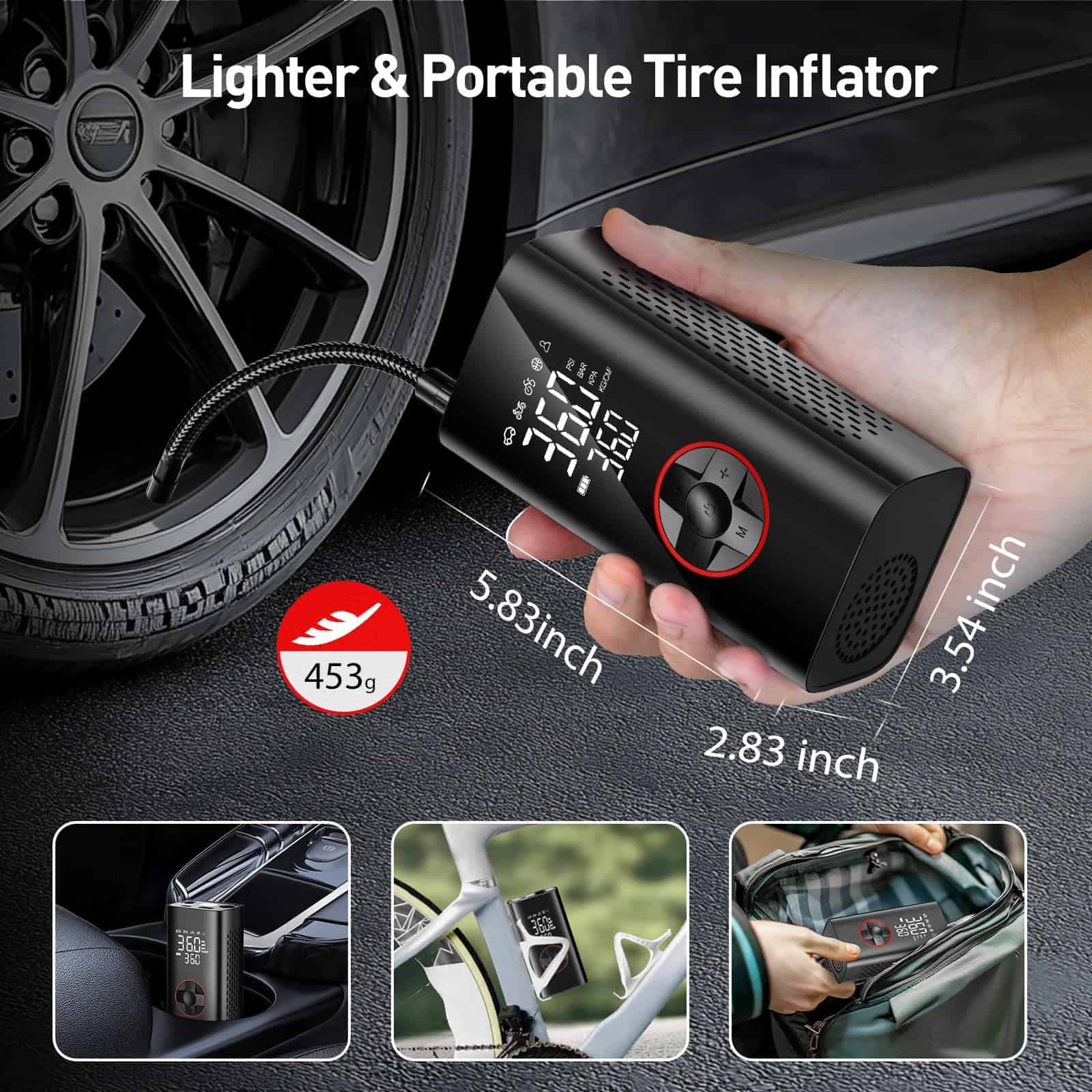Inflador de neumáticos - Compresor de aire portátil - Bomba - Imagen 6