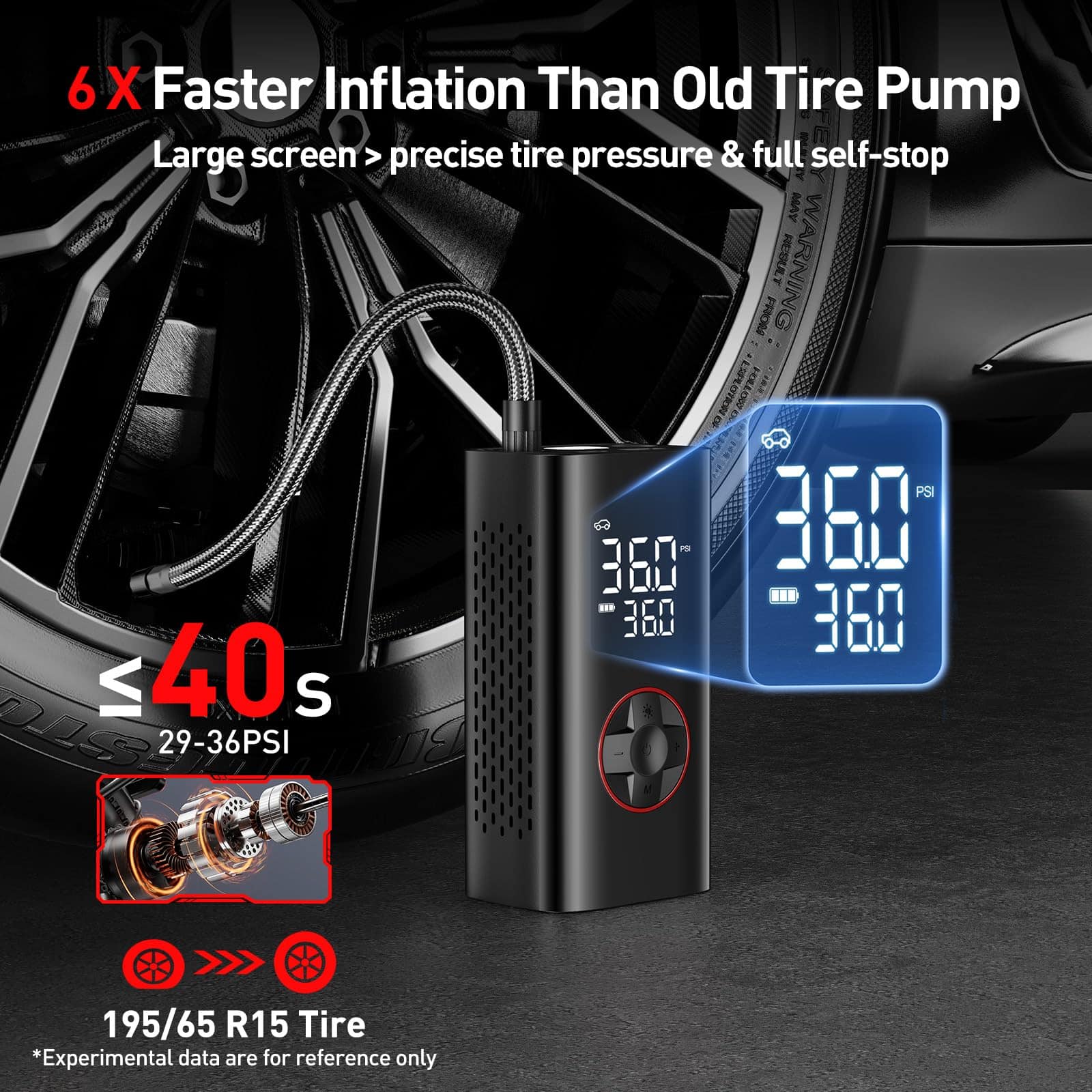 Inflador de neumáticos - Compresor de aire portátil - Bomba - Imagen 3