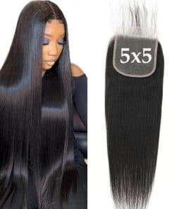 Cierre de Encaje de Pelo Humano Recto Invisible de 5x5 HD