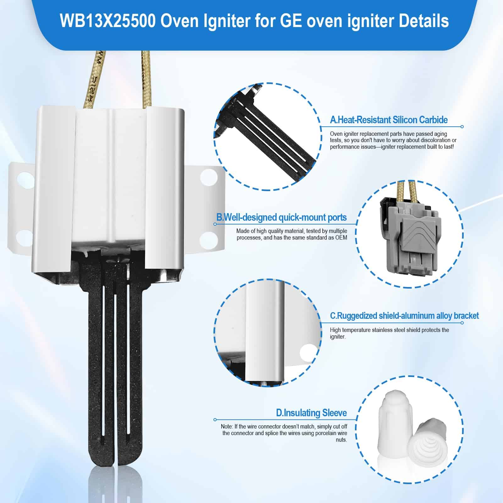WB13X25500 Encendedor de Horno de Gas para Horno GE, - Imagen 5