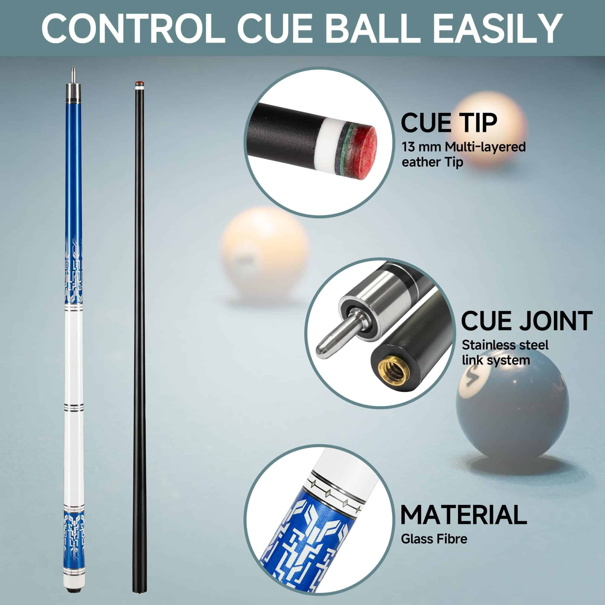 Cue de Billar Profesional de Fibra de Vidrio HomeSeason 58" - Imagen 3