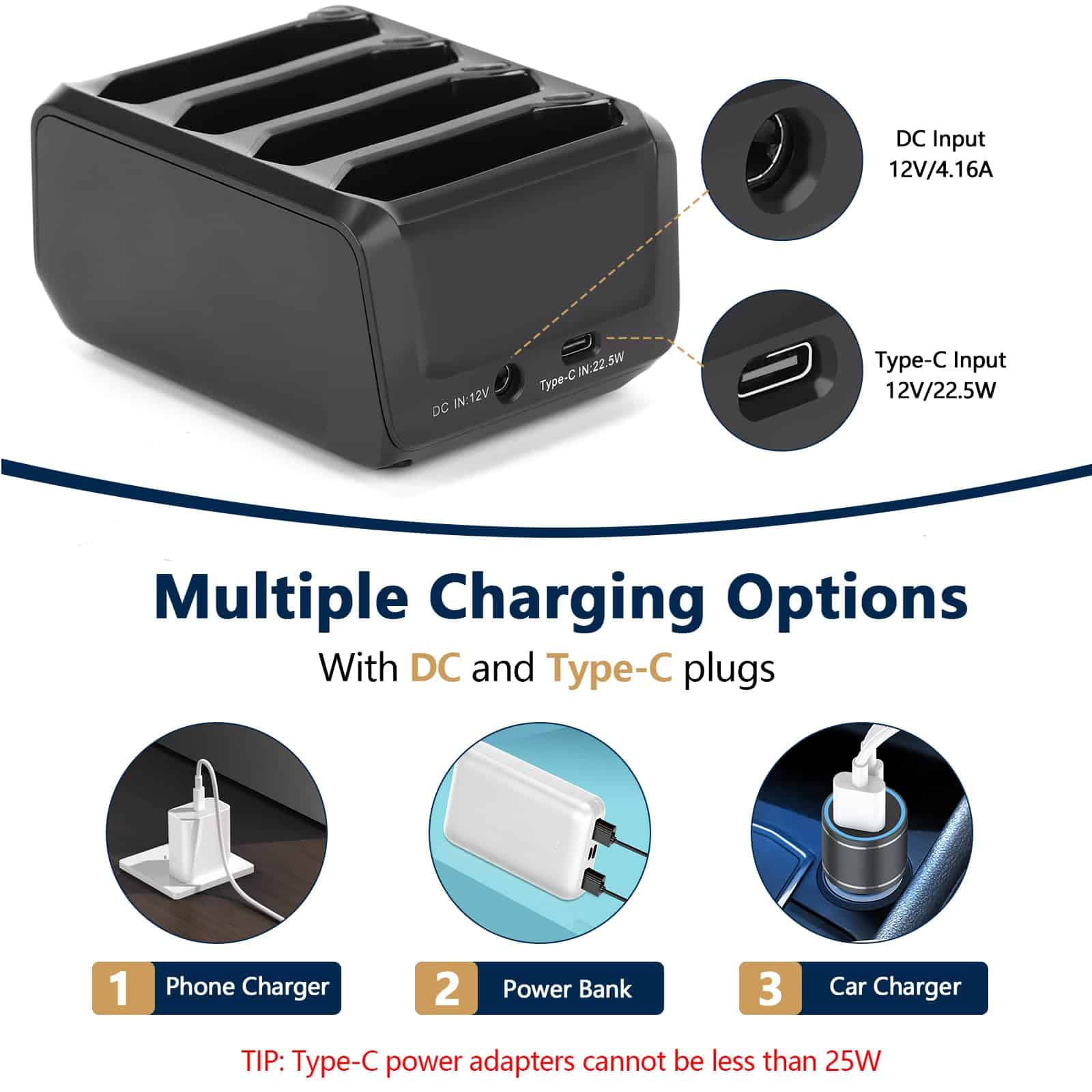 Base de carga de batería de 4 ranuras TC77 para Zebra: - Imagen 4