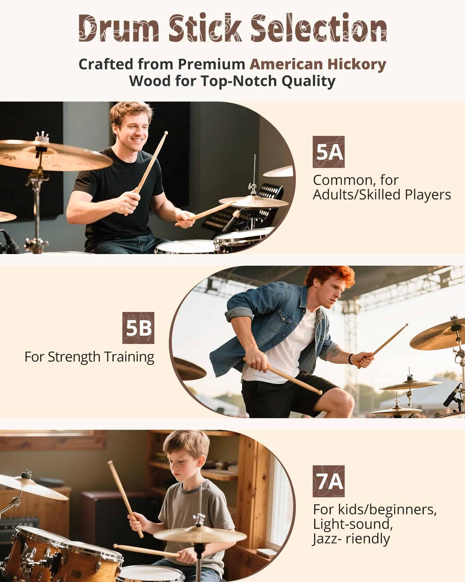 Baquetas de Tambor, Baquetas de Nogal Americano, Baquetas - Imagen 3