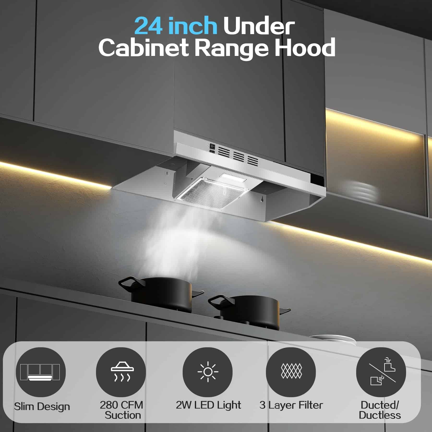 Campana Extractora Zomagas de 24 pulgadas -Acero Inoxidable - Imagen 3