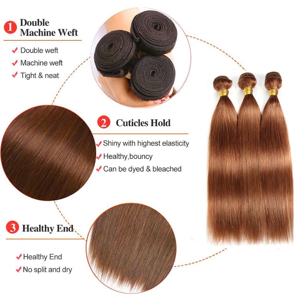 #30 Brown Bundles Cabello Humano Recto 18 20 22 Pulgadas 3 - Imagen 4