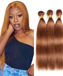 #30 Brown Human Hair Bundles Straight Bundles 20 22 24 Inch