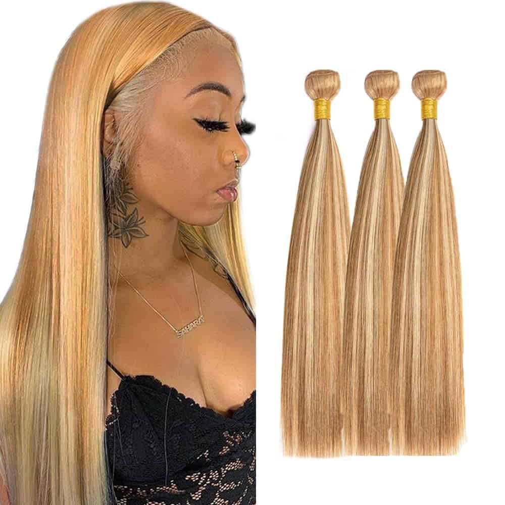 Paquetes de Cabello Humano Rubio Destacado P27/613 Recto 26