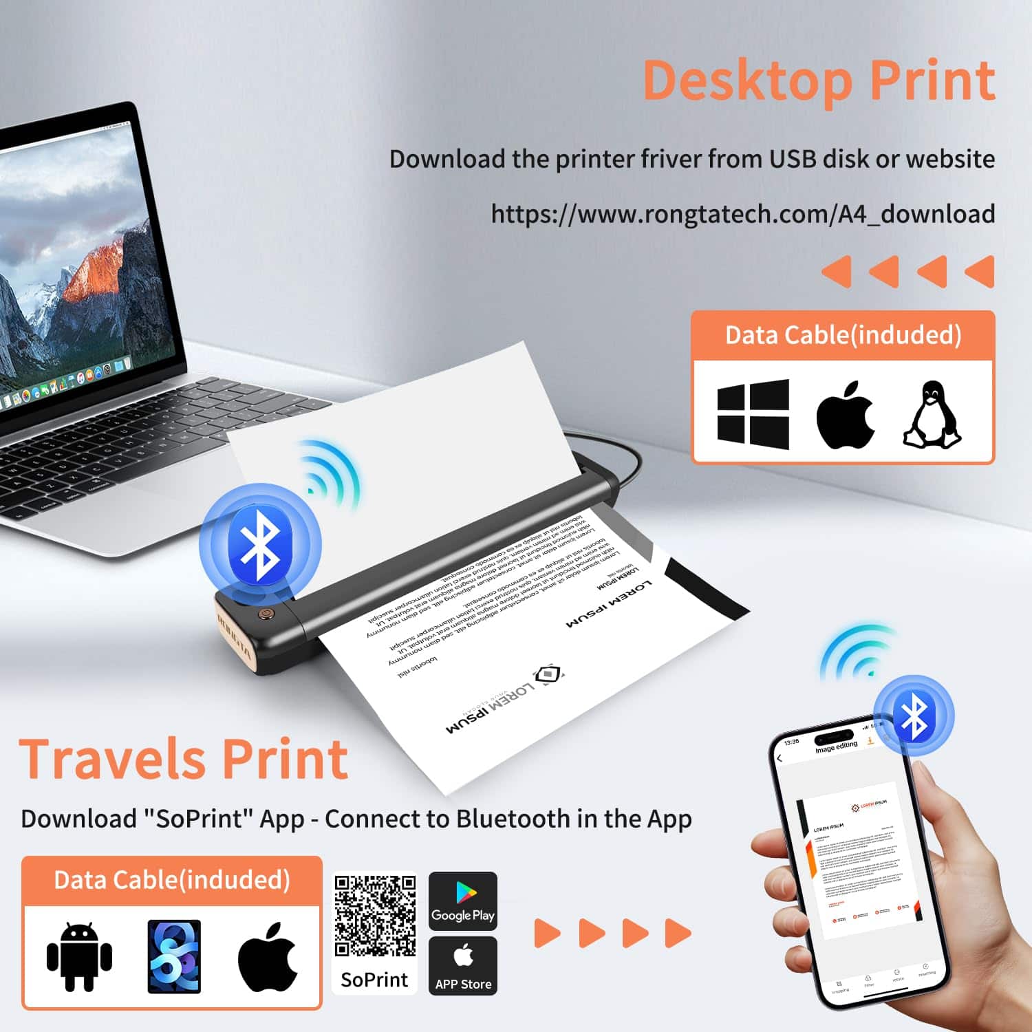Impresora térmica inalámbrica portátil Rongta, WiFi - Imagen 5