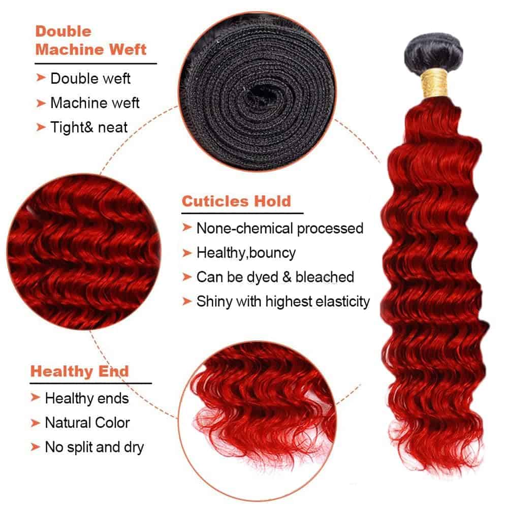 14 16 18 pulgadas Paquetes de Cabello Humano Rojo Ombre - Imagen 4